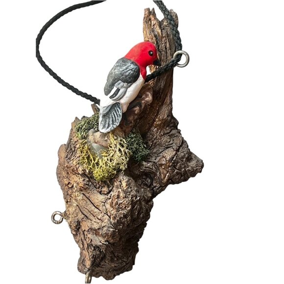 Handcrafted Loon Bird Sculpture Wind Chime With Ceramic Leaves & Natural Driftwo - Picture 4 of 16